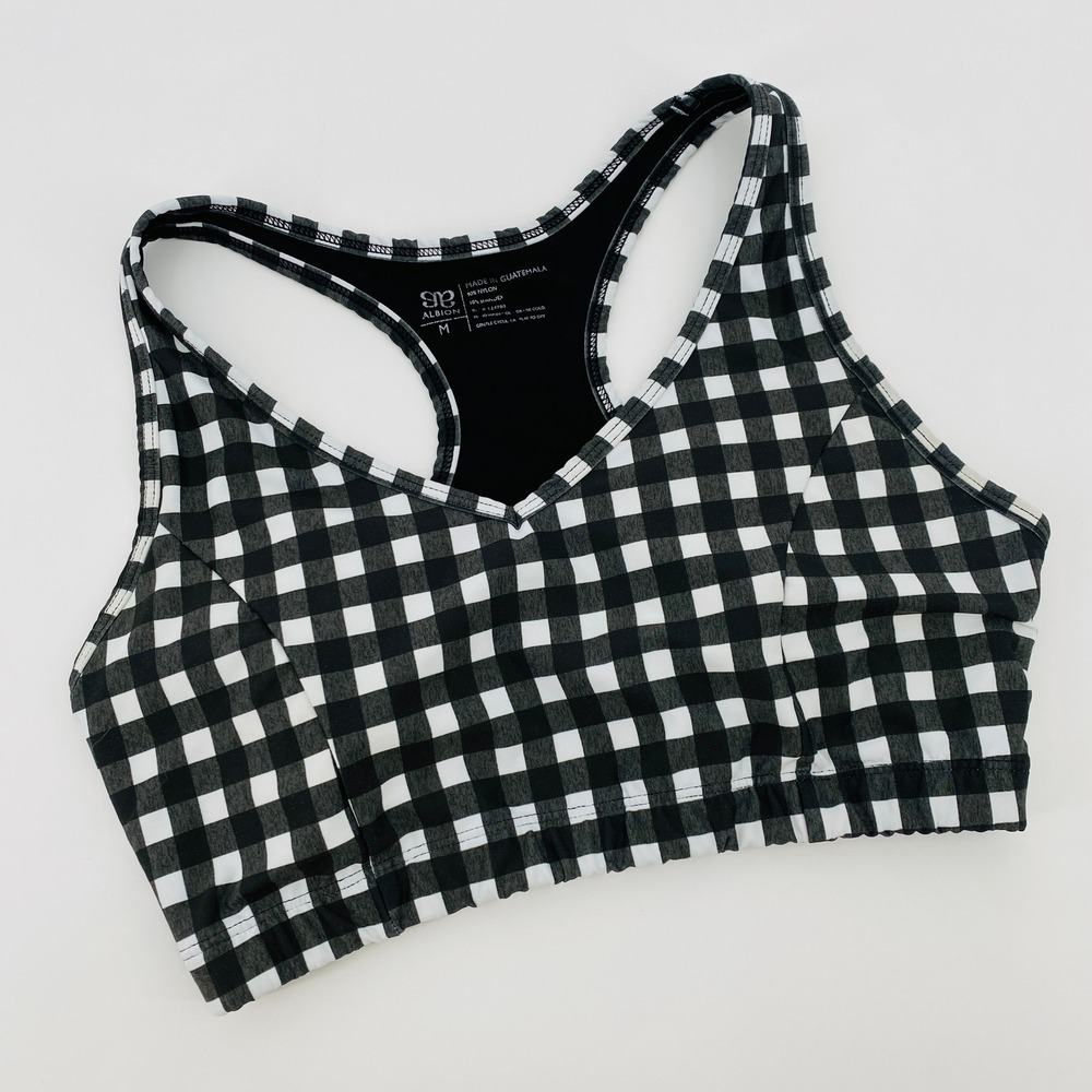 Albion Fit Sports Bra‎ Womens M Black White Gingham Check Racerback V-Neck